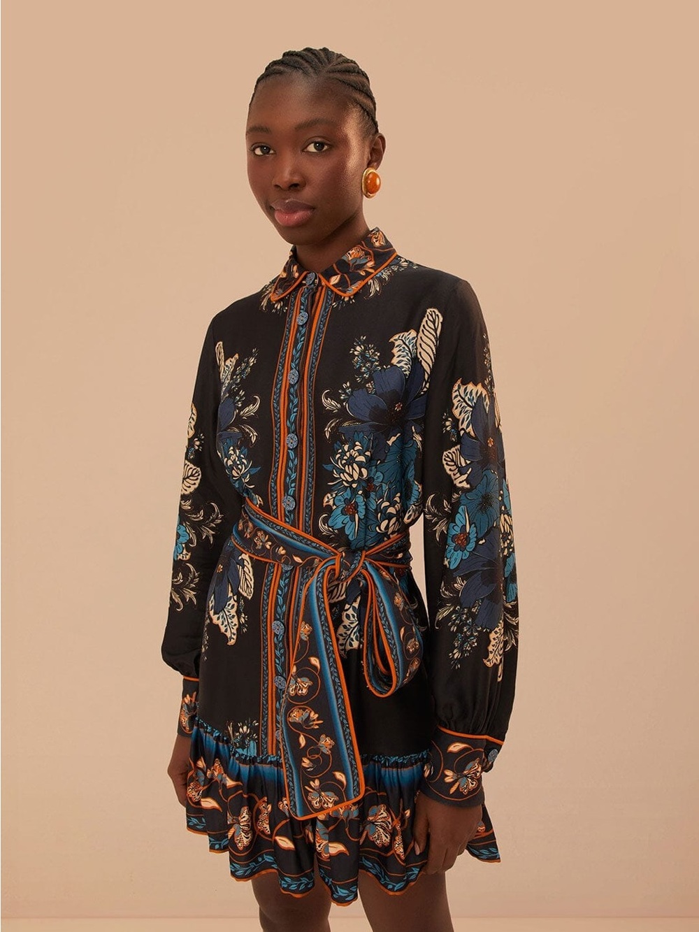 Farm Rio Black Blossom Tapestry Lenzing™ Ecovero™ Viscose Mini Dress